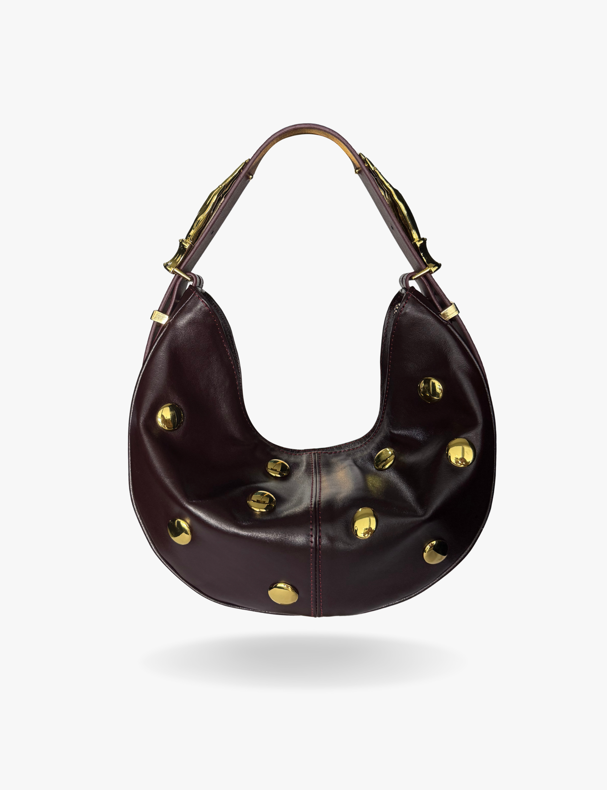 The Midi Hobo Studded Gilded Lure Bag Black Cherry Smooth