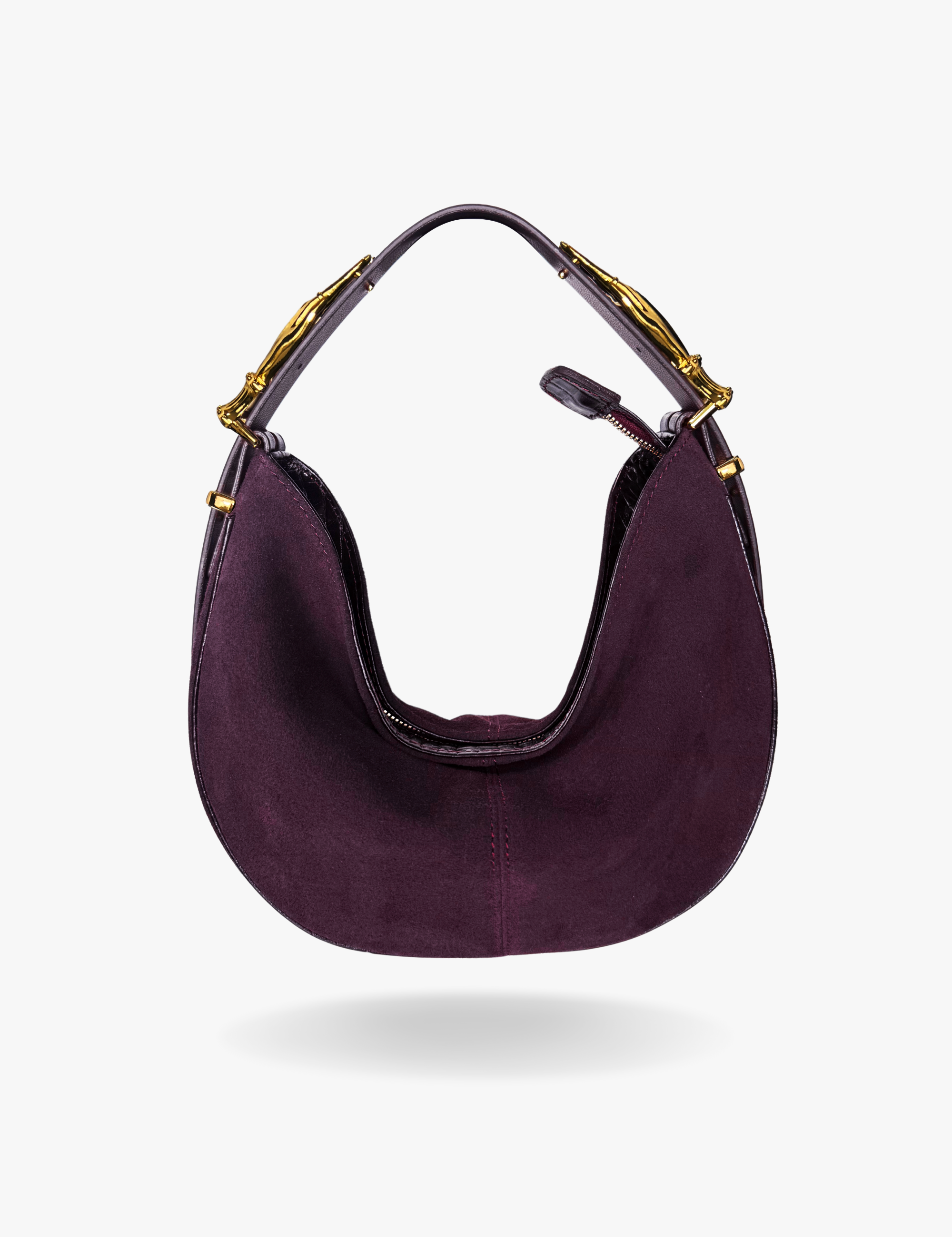 The Midi Hobo Gilded Lure Bag Black Cherry Suede