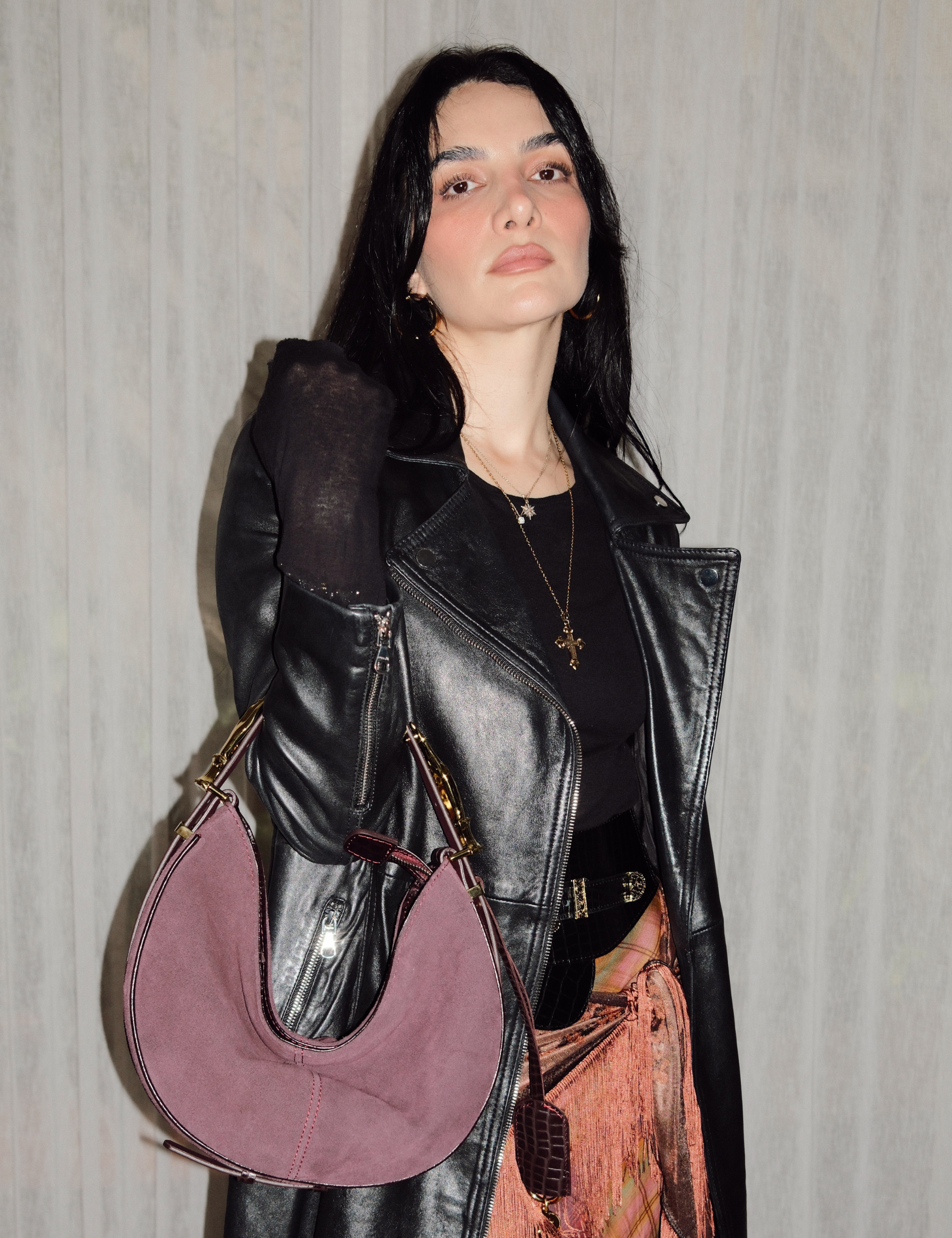 The Midi Hobo Gilded Lure Bag Black Cherry Suede
