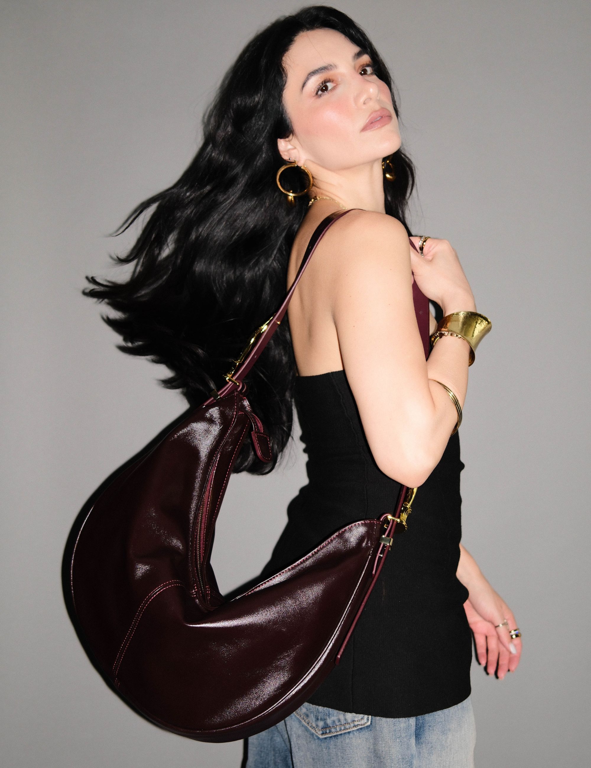 The Maxi Hobo Gilded Lure Bag Black Cherry Smooth