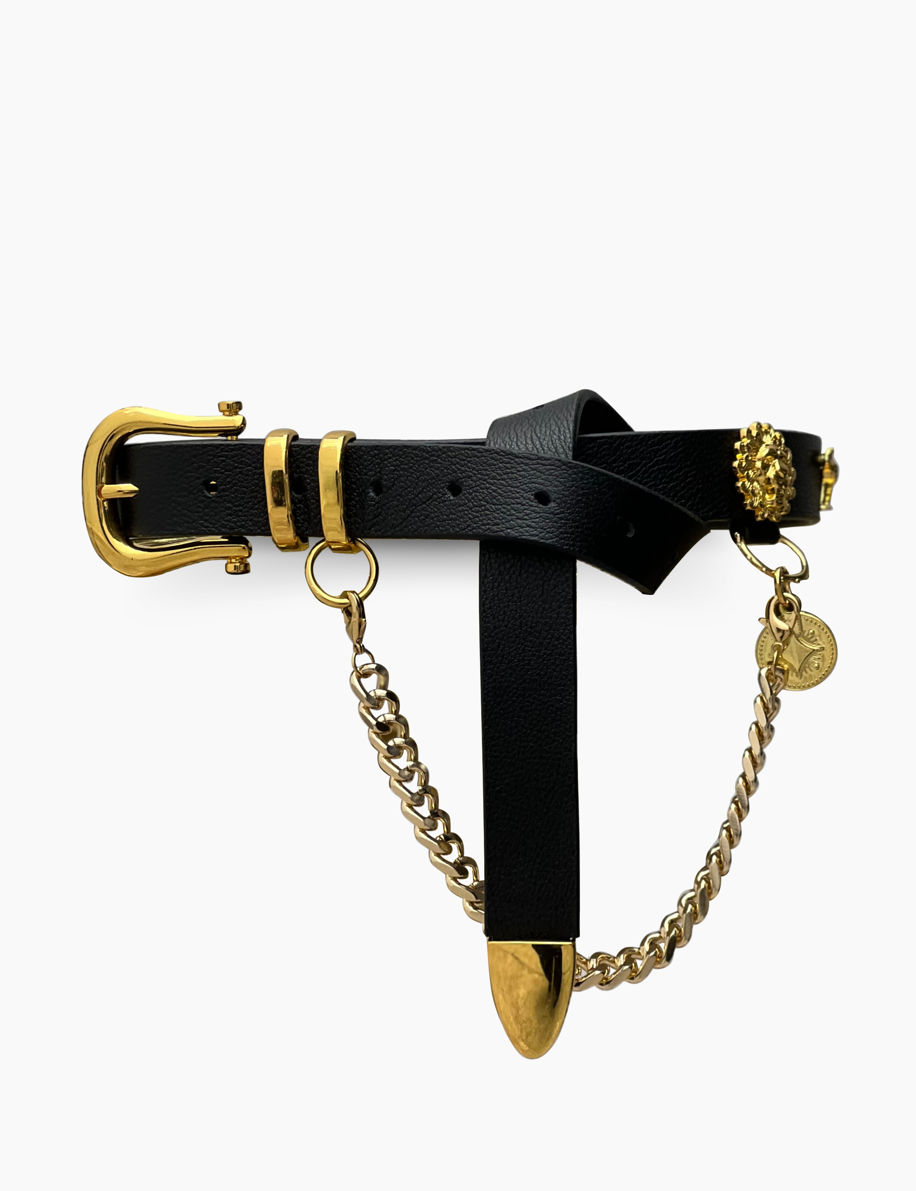 black belt with gold chain