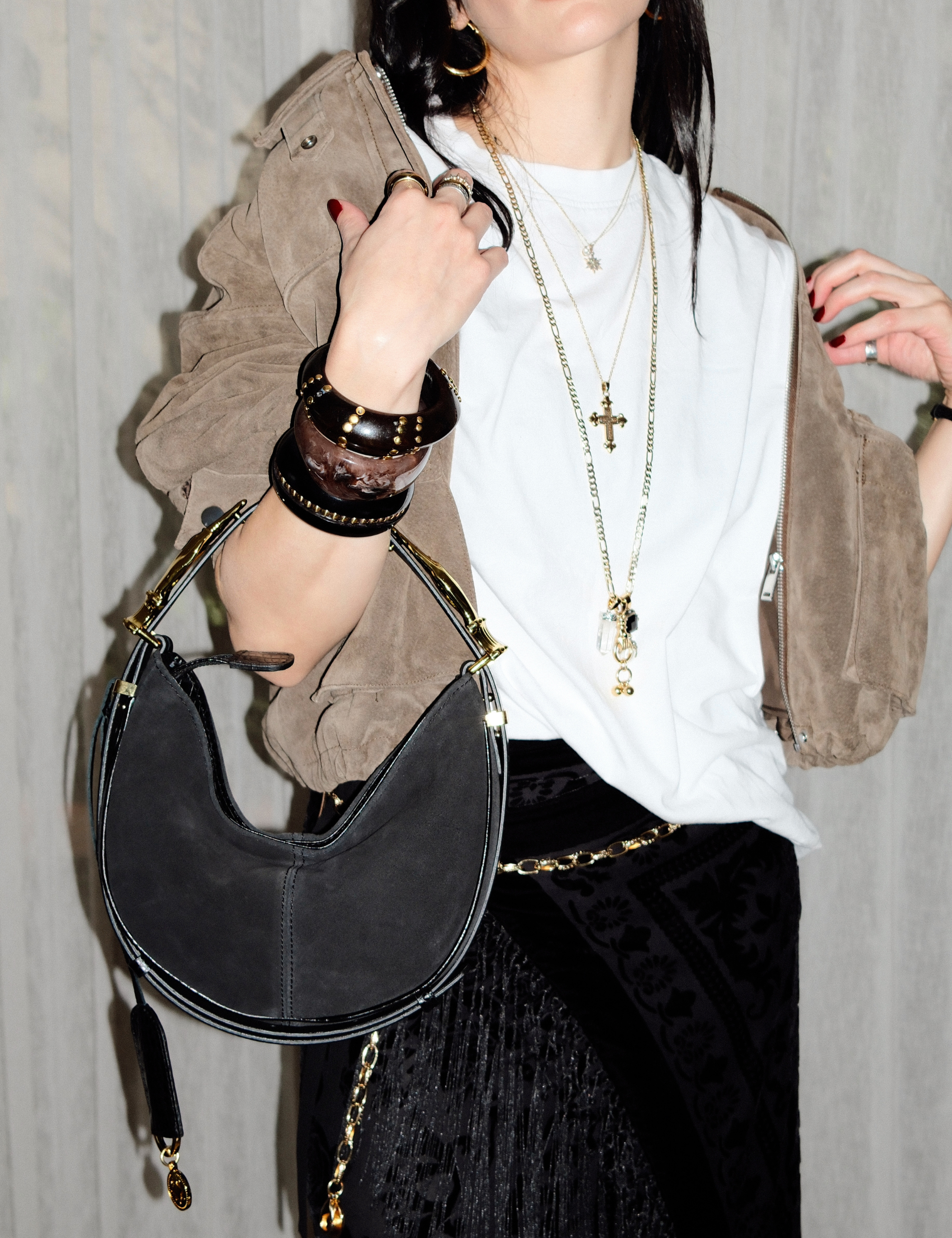 The Mini Hobo Gilded Lure Bag Black Suede