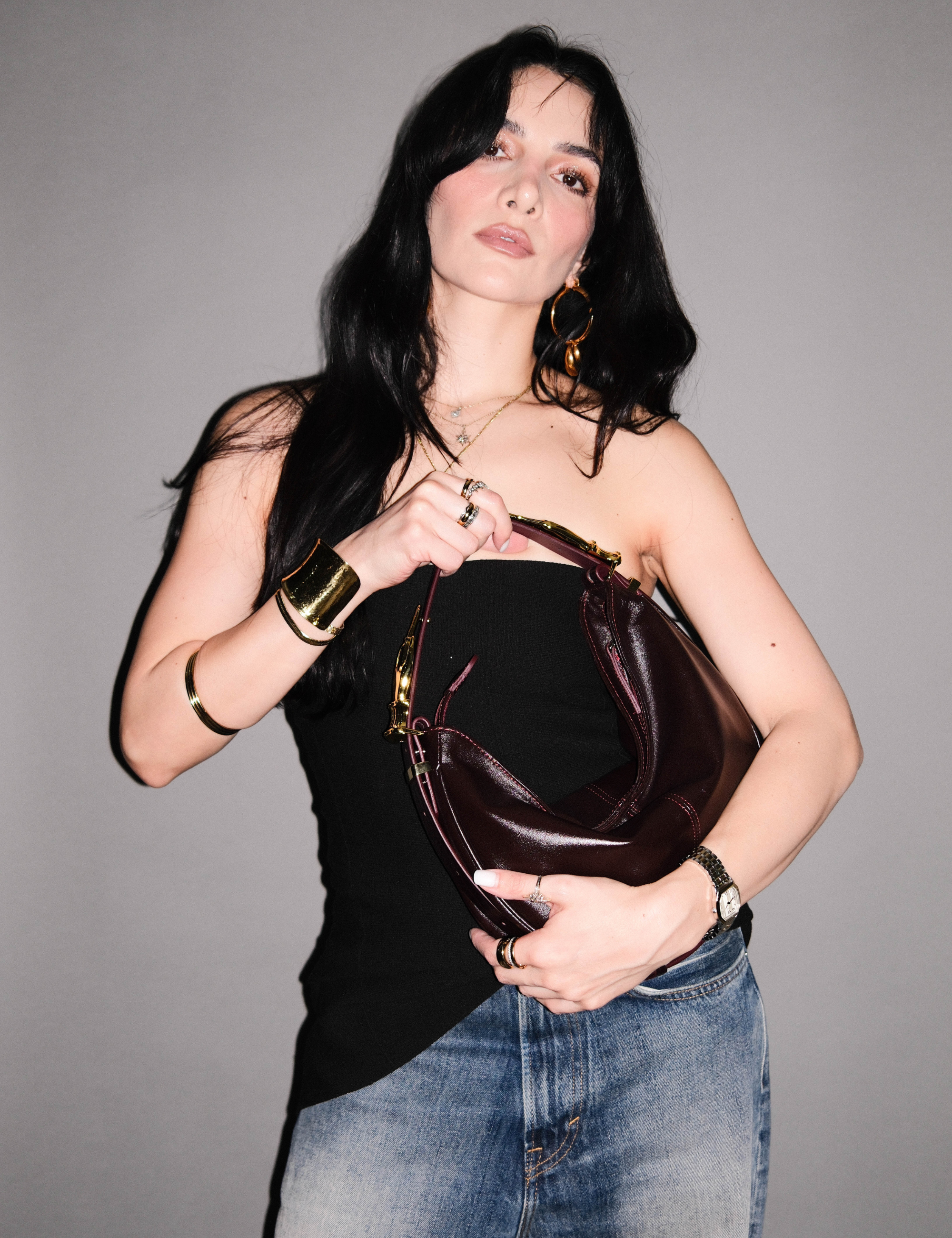 The Midi Hobo Gilded Lure Bag Black Cherry Smooth