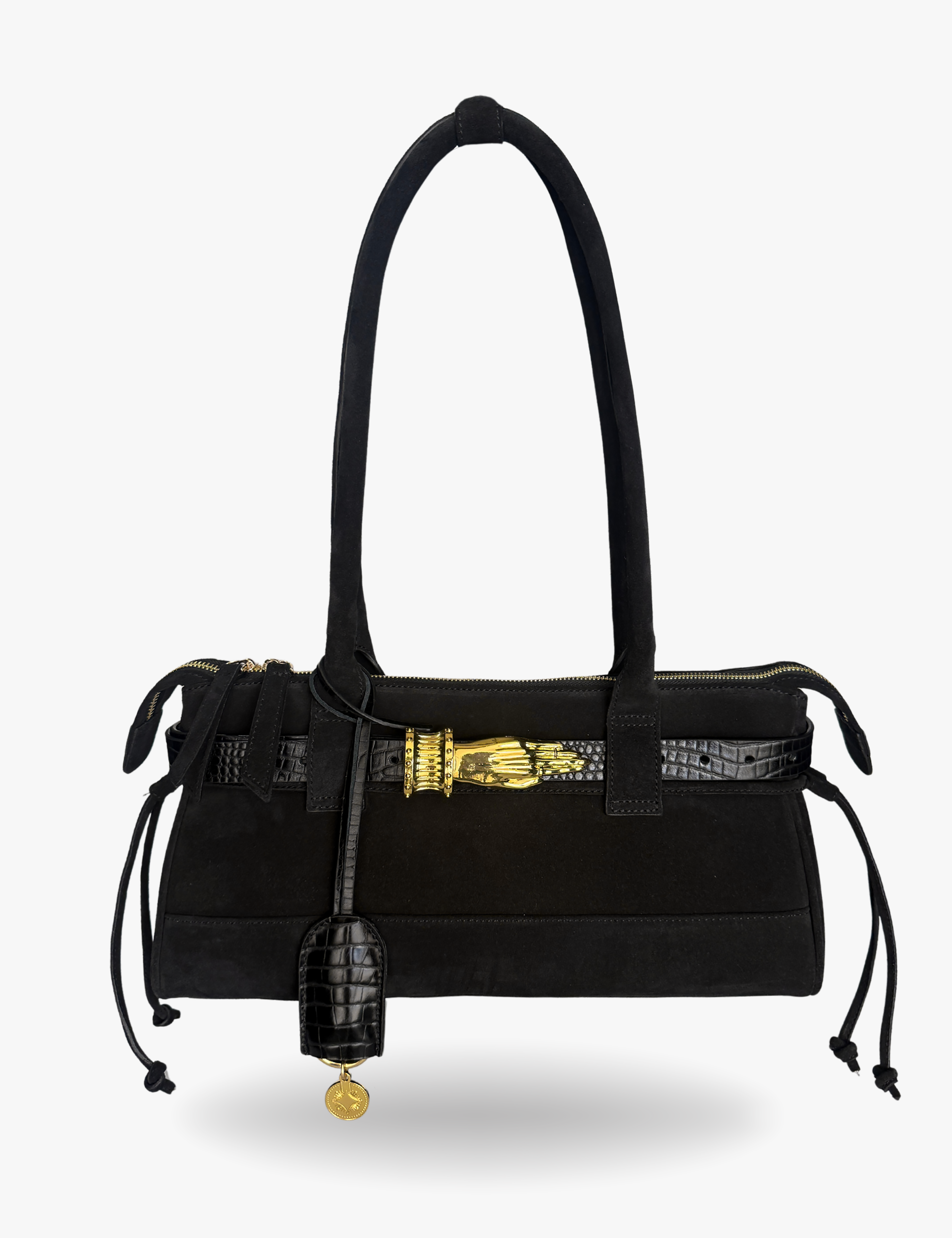 The East West Bag Gilded Lure Black Suede