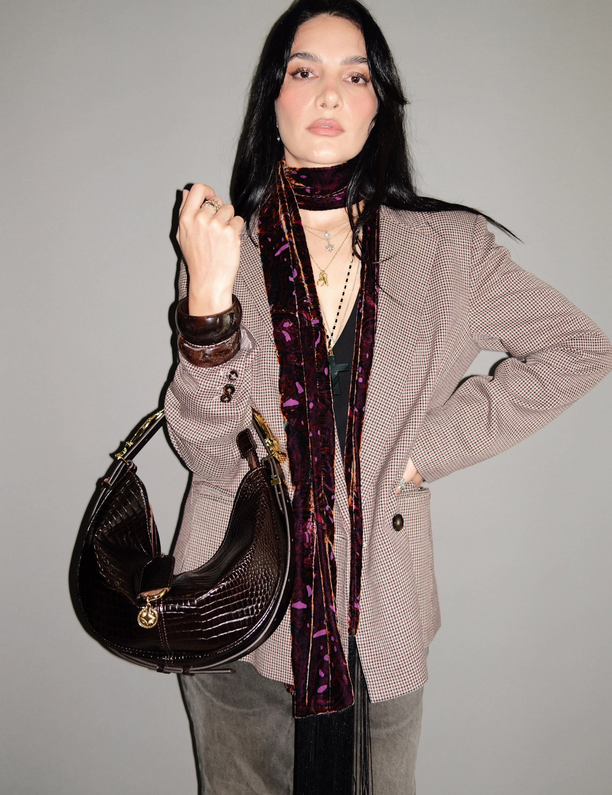 The Midi Hobo Gilded Lure Bag Ebony Lizard