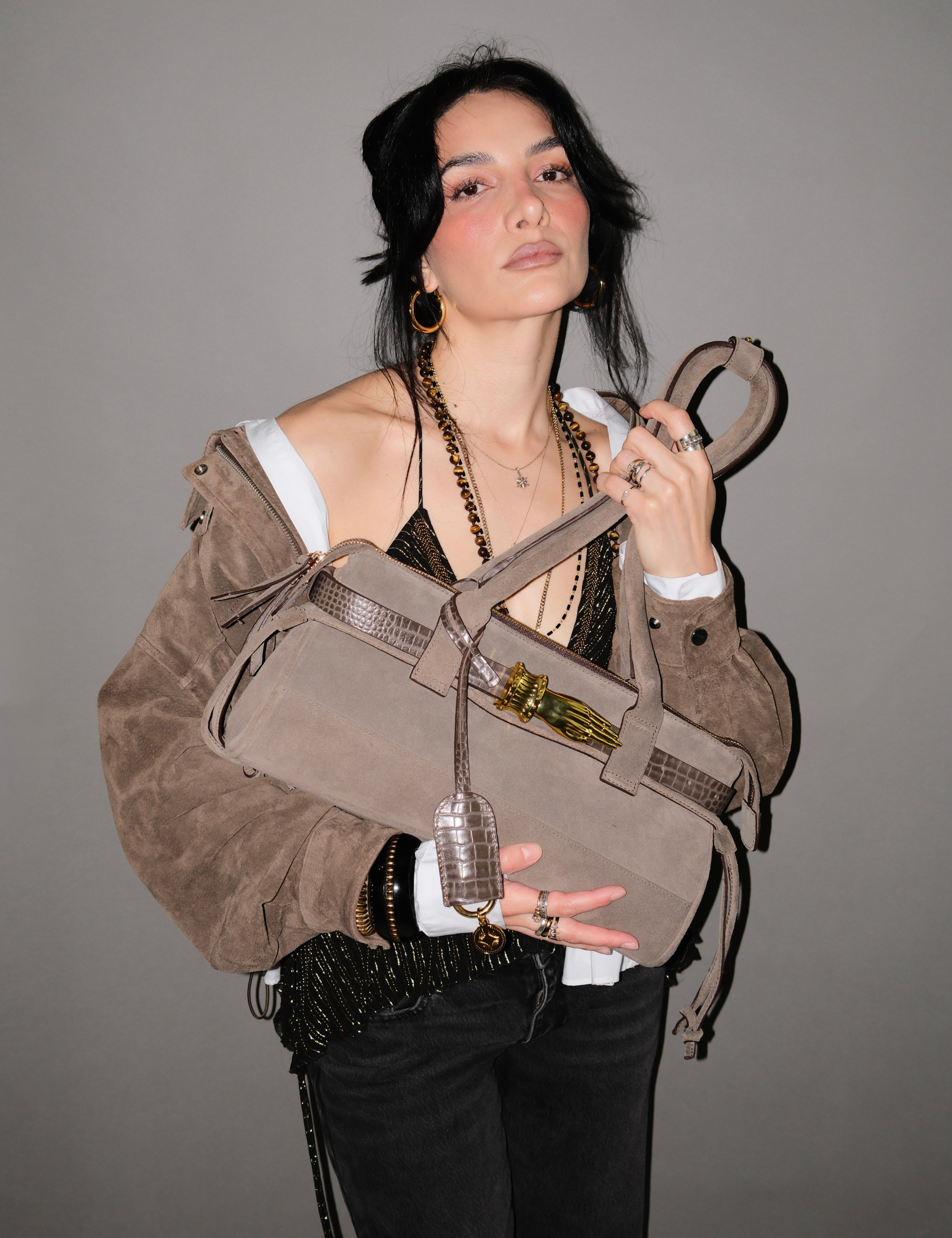 The East West Bag Gilded Lure Taupé Suede