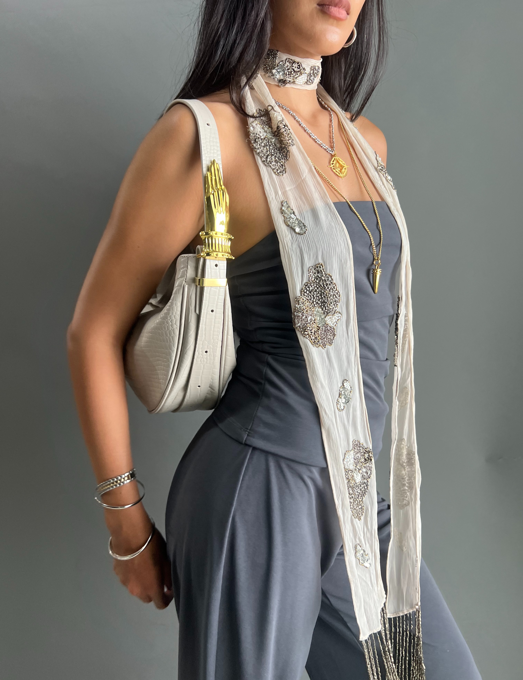 The Midi Hobo Bag Gilded Lure Ivory