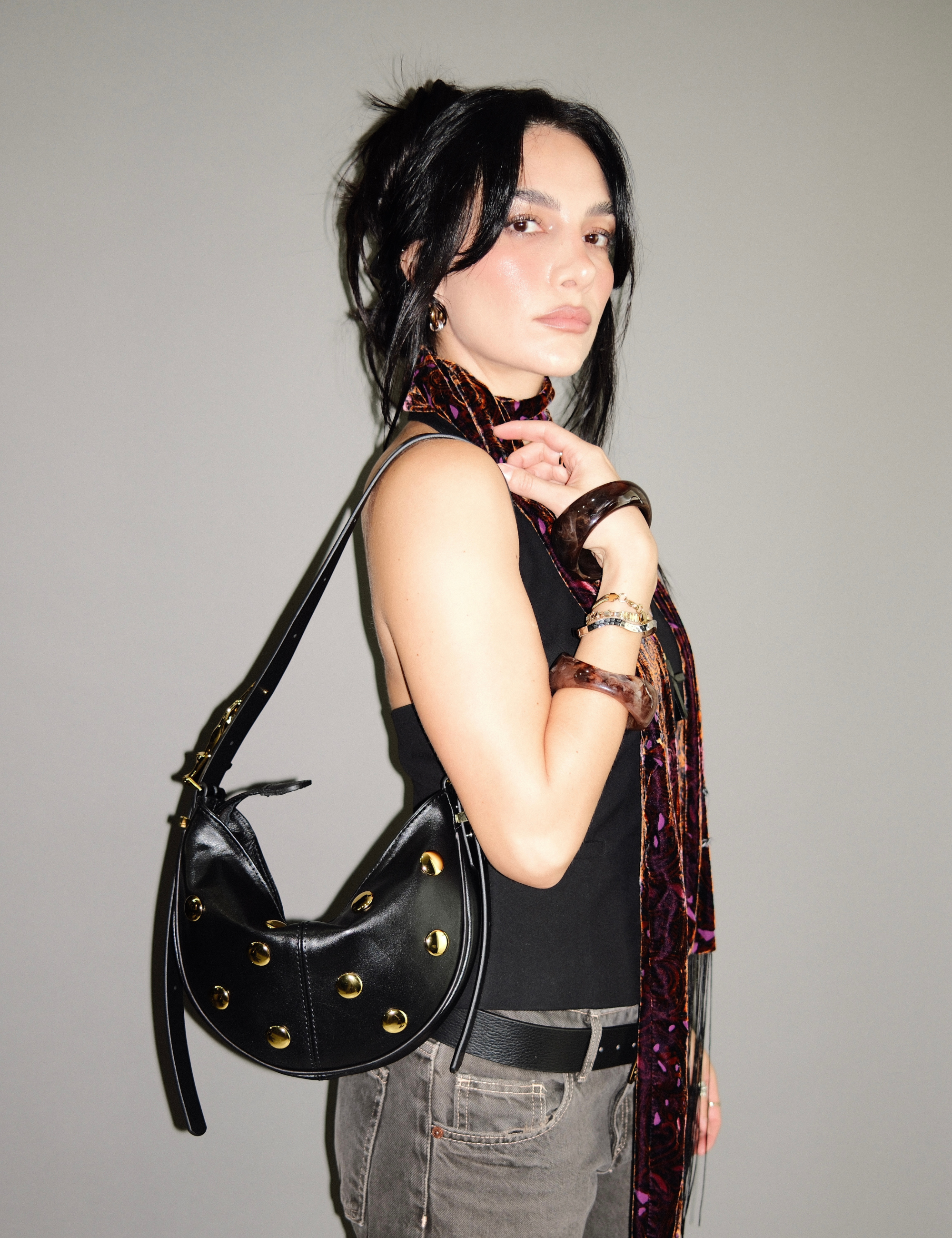 The Mini Hobo Studded Gilded Lure Bag Black