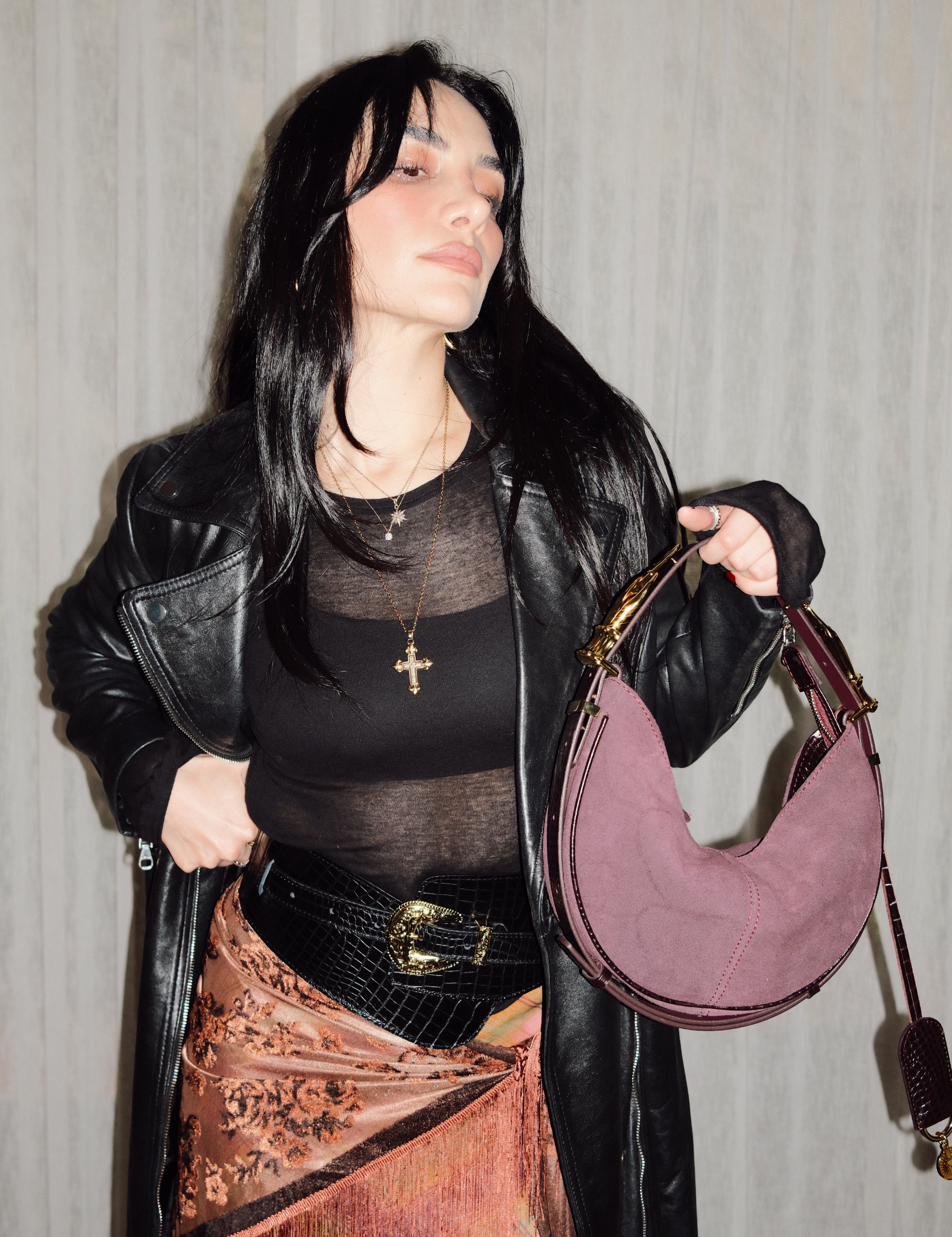 The Mini Hobo Gilded Lure Bag Black Cherry Suede