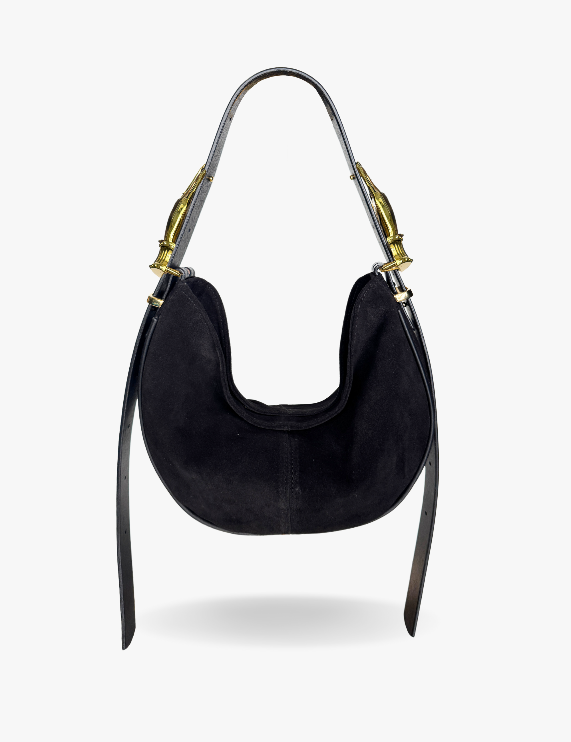 The Midi Hobo Gilded Lure Bag Black Suede