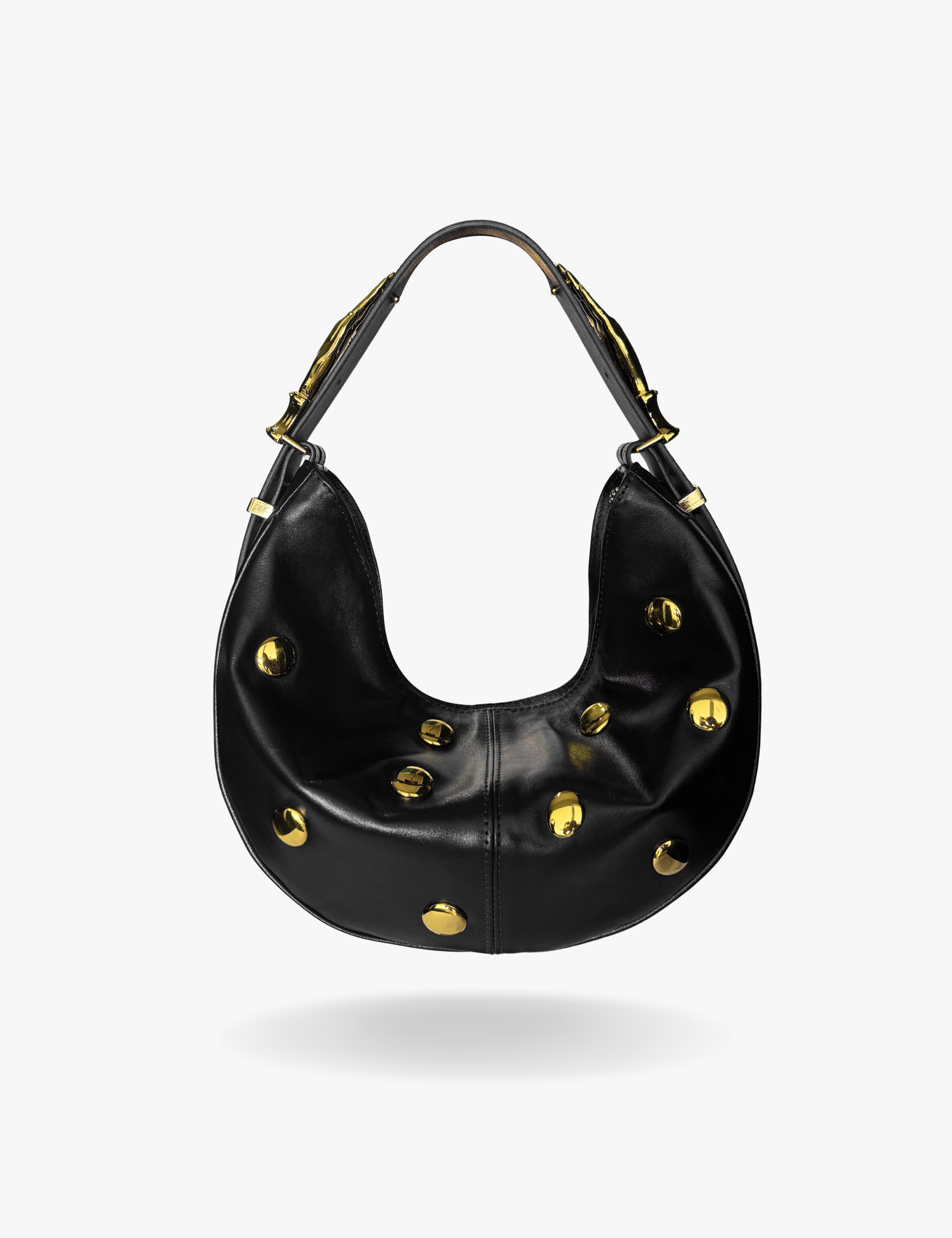 The Midi Hobo Studded Gilded Lure Bag Black