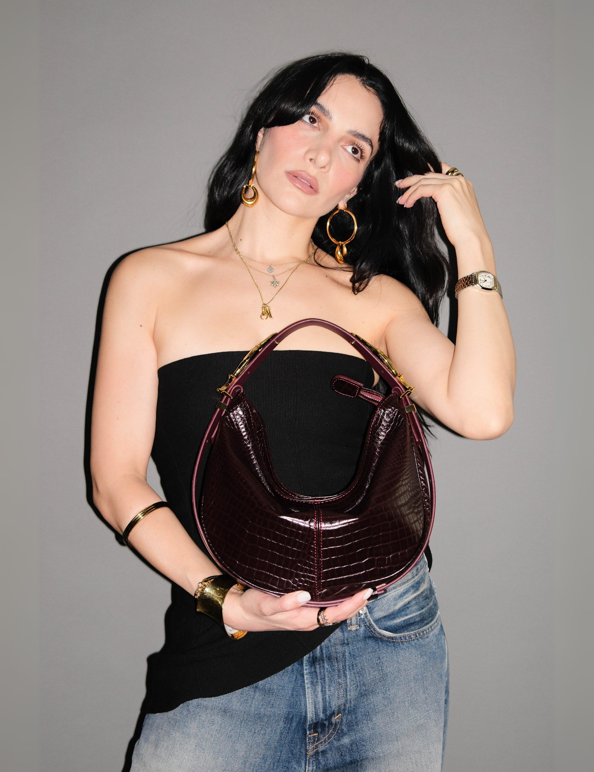 The Midi Hobo Gilded Lure Bag Black Cherry