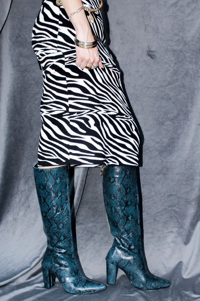 Turquoise Snake Maxi Boots